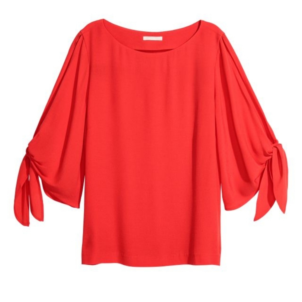 H&M Tie Sleeve Cold Shoulder Top
